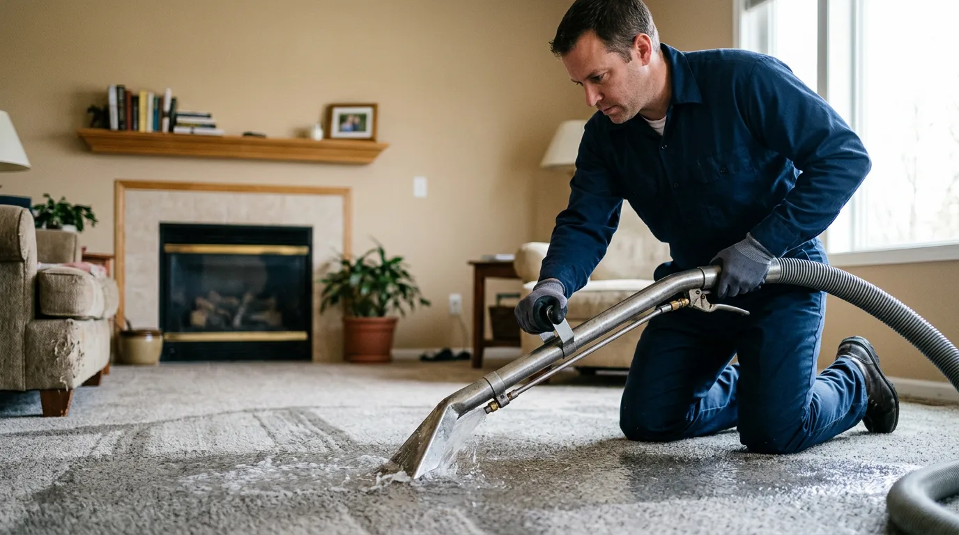 Water damage restoration technician working near Larwill, IN